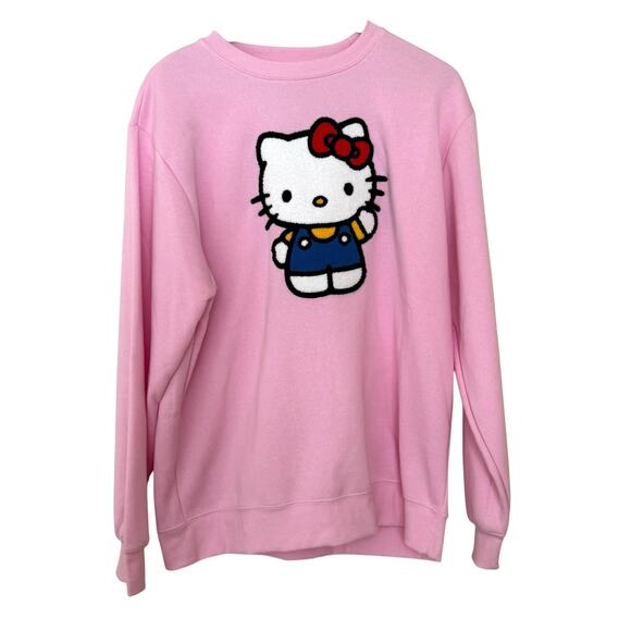 Hello Kitty By Sanrio Kawaii Aesthetic Pink Embroidered Pullover Sweatshirt NWT - Picture 1 of 8